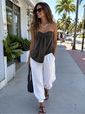 MAJORA Black Draped Tie-Front Blouse Strapless